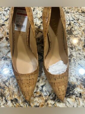 Ralph Lauren Cork-Textured Pointed Toe Pumps in Natural Tan